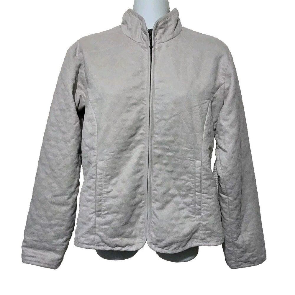 Vintage Columbia Jacket Womens Small Taupe Full Zip Quilted Faux Suede Pockets
